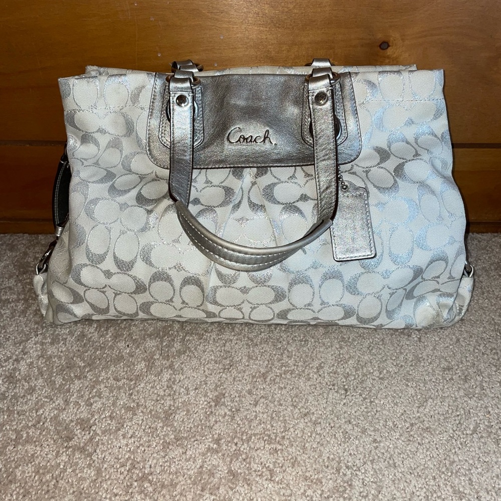 Coach Handbag Silver signature C pattern
